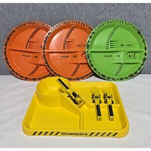Constructive Eating Dinneractive Mixed Set Plate Bowl Spoon Yellow Orange Green